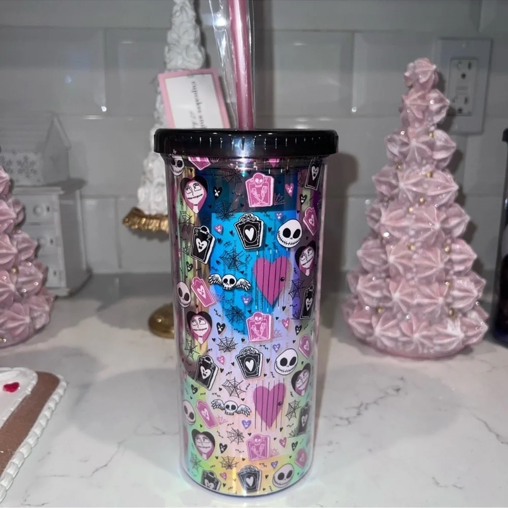 Disney Nightmare Before Christmas Holographic Colorful Skull and Heart Tumbler - Picture 2 of 4